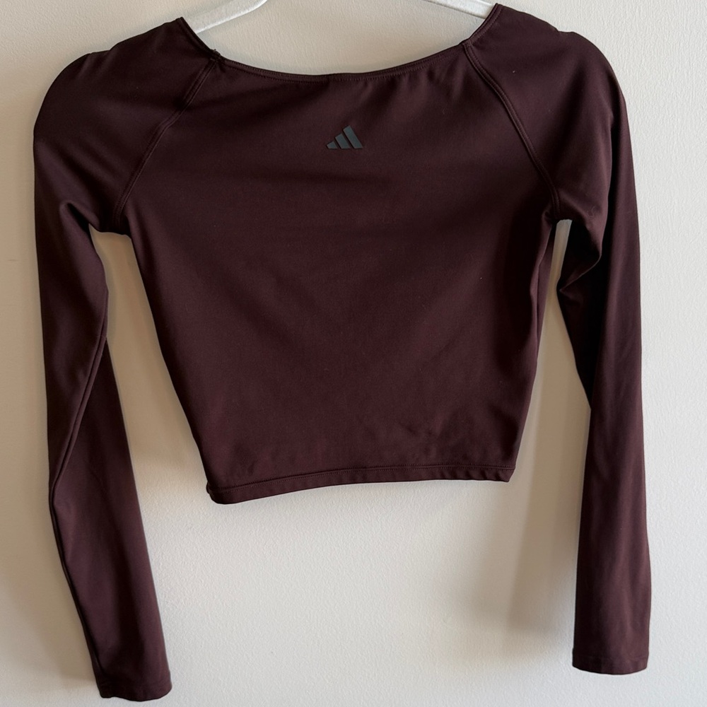 adidas Women's Long-Sleeve Crop Top in Deep Burgundy